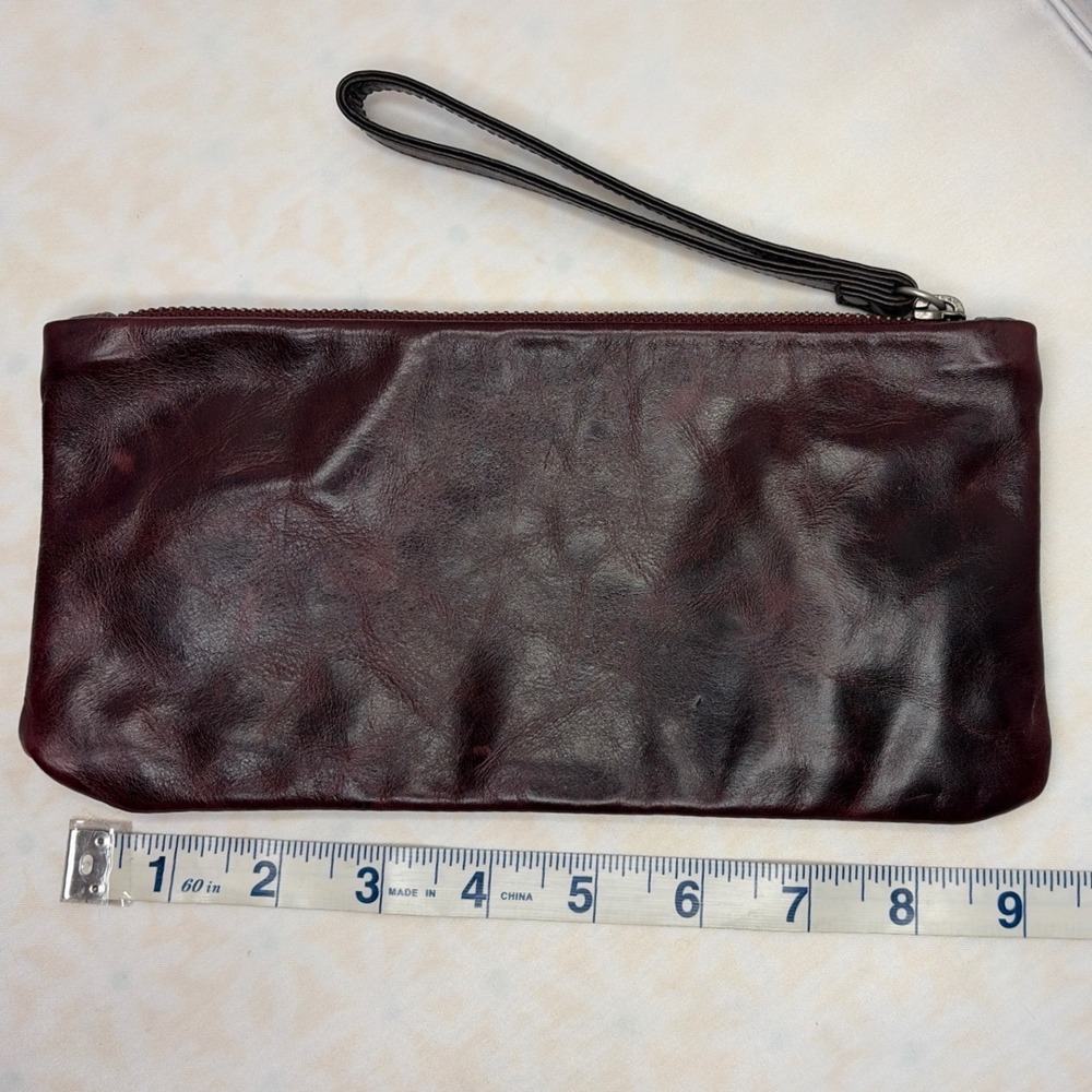 Rough & Tumble Custom Leather Wristlet Clutch Burgundy Floral Lined Maine Made - Picture 3 of 4